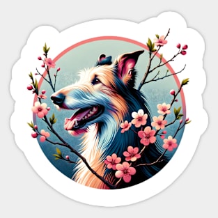 Joyful Irish Wolfhound Amidst Spring Cherry Blossoms Sticker